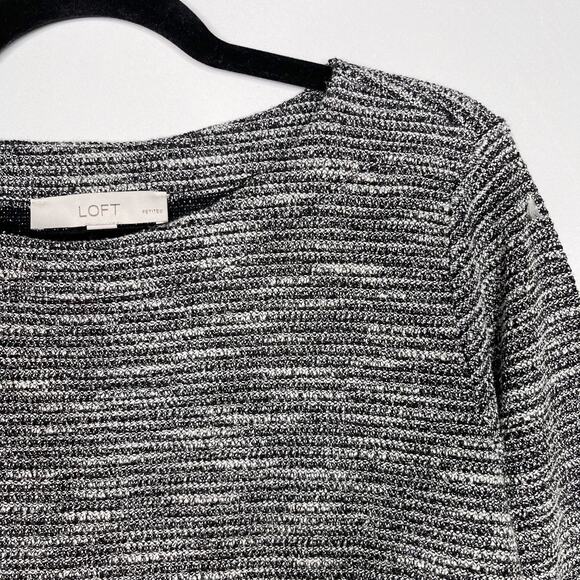 LOFT Large Petite LP Spacedye Knit Top Scoop Neck Gray Black Side Split Hem - Picture 3 of 8